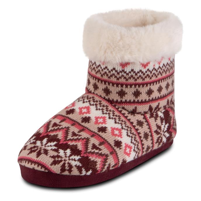 totes toasties® Ladies Fair Isle Knit Boot Slippers With Faux Fur Cuff Fairisle Extra Image 3